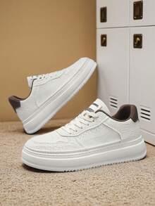 2026 New Leather Embossed Platform Lightweight Casual Sneakers - Beige - View 10