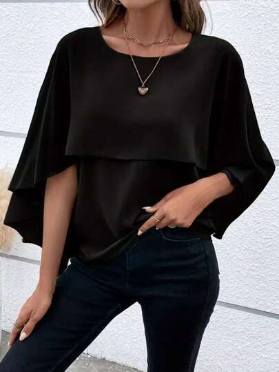 Woman Layered Batwing Sleeve Blouse – Casual Chic Loose Top
