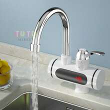 Grifo de calefacción, calentador de agua eléctrico de cocina, calentador de agua todo en uno, calentador de agua instantáneo, calentador de agua eléctrico para ducha, calentador de agua instantáneo con grifo de agua fría y caliente, grifo calentador de agua eléctrico sin tanque instantáneo de 110 V, grifo de calentamiento rápido, grifo de agua caliente giratorio de 360°, temperatura ajustable, visualización de temperatura en pantalla, fácil de instalar, adecuado para baño, cocina, grifo de casa, balcón, fregadero de RV, para lavar platos y verduras (blanco) - Blanco - Ver 2