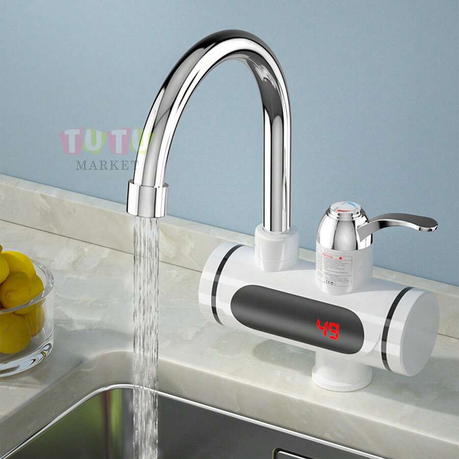 Grifo de calefacción, calentador de agua eléctrico de cocina, calentador de agua todo en uno, calentador de agua instantáneo, calentador de agua eléctrico para ducha, calentador de agua instantáneo con grifo de agua fría y caliente, grifo calentador de agua eléctrico sin tanque instantáneo de 110 V, grifo de calentamiento rápido, grifo de agua caliente giratorio de 360°, temperatura ajustable, visualización de temperatura en pantalla, fácil de instalar, adecuado para baño, cocina, grifo de casa, balcón, fregadero de RV, para lavar platos y verduras (blanco)