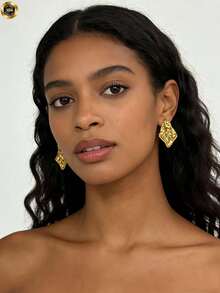 7 Pairs Of Elegant And Luxurious Golden Women's Earrings - 18K Gold Plated, Made Of Stainless Steel, Hypoallergenic. Simple And Mosaic-Free Design, Double Bow Style, Heart-Shaped, Romantic. Round Uneven Design. Perfect For Daily And Festive Wear. Hearts Valentines Jewelry - Multicolor - View 3