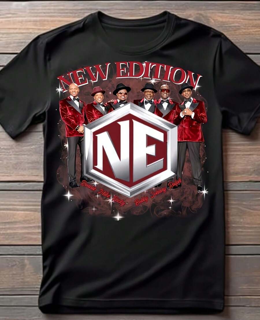 New Edition And Ted T Shirts As Christmas Gifts For Fans And Friends220g Pure Cotton Heat Transfer Jogging Gym T-Shirt Unisex Suitable For Ball Games Casual Street Style-Short Sleeve Crew Neck Y2K Style For As Family Gift - 黑色5 - 查看 1