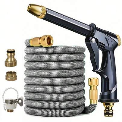 Set Of 3x Extendable High Pressure Garden Irrigation And Car Washing Hose With Nozzle For Agricultural Irrigation, No Need For Charging Or Batteries, 25ft, 50ft, 75ft,100ft ﻿ ﻿