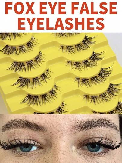 10 Pairs Transparent Handle Fox Eye False Eyelashes, Natural Appearance, Soft And Fluffy, Extending Lash Tips. Suitable For Beginners Daily Wear, Suitable For Dates And Parties.