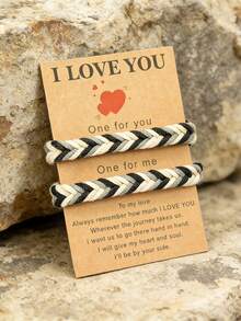 diffone Set de 2 piezas Pulsera de cuerda trenzada a mano estilo antiguo ajustable para hombres y mujeres, pareja, como regalo de joyería para el Día de San Valentín - Marrón - Ver 12