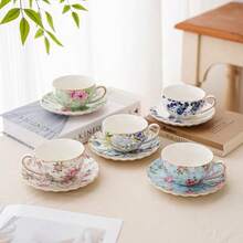 Tea Cup And Saucers 6.4oz Floral Tea Cups With Gold Trim Porcelain Teacup Coffee Cappuccino Espresso Latte Mugs For Party Birthday Party Cafe Home Christmas Gift Blue - 鳶尾花 - 藍色 - 查看 7