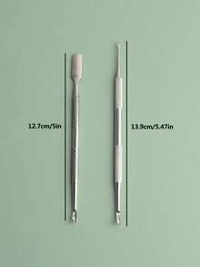 1pc Double-Ended Silver Cuticle Pusher & Nail File Tool, Suitable For Men And Women - Multicolor - View 3