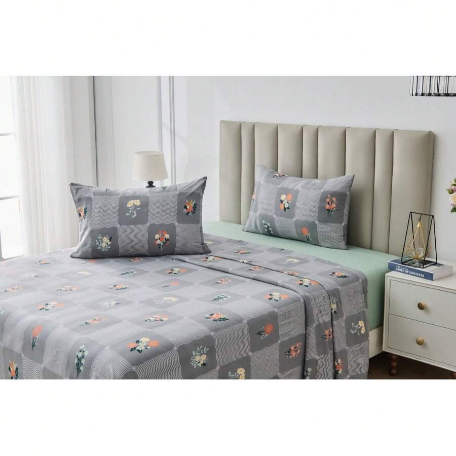 Soft Touch Printed Sheet Set Fitted & Flat Bed Sheet With Pillowcases All Season - Sanareto Multi - View 1
