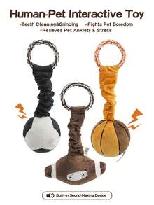 1pc Dog Rope Knot Expandable Plush Ball Squeaky Toy, Built-In Sound Device, Pressure Activated Squeaker, Interactive Tug Of War, Fetch & Chew Toy For Medium/Small Dogs, Dental Care & Stress Relief - Multicolor - View 5