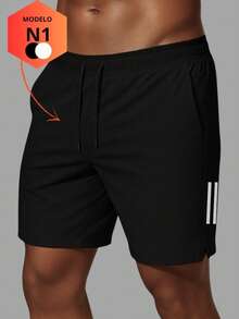 Men's Dry Fit Bermuda Shorts With Elastane - Stretchy Bermuda Shorts With Quick-Drying Fabric - Ideal For Gym, Running, And Diving. - 黑與白 - 查看 9