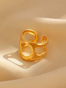 1枚不锈钢镂空宽戒指，简约设计，优雅百搭，高品质礼品，适合女性日常、派对、活动佩戴。 - 彩色 - 查看 3