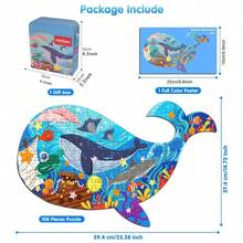 3-14岁儿童动物纸质拼图，配有肩带收纳袋，恐龙/鲸鱼/宇航员系列益智拼图，培养专注力和智力，适合男孩/女孩作为圣诞礼物、玩具、圣诞袜填充物、返校礼物 - 多元 - 查看 13