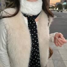 1pc Black Polka Dot Scarf With Fur Collar And Ribbons, Niche High-End American Style Warm Neck Wrap - Polka Dots - View 1