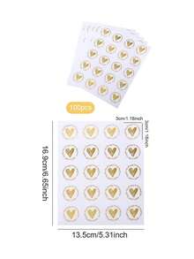 100pcs Heart Envelope Seals, Clear Bronzing Heart Stickers Round Sealing Sticker For Party Favor Wedding Invitation Card, Back To School Valentine Day - Gold - View 7