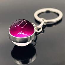 1pc New 12 Zodiac Keychain, Starry Sky Luminous Keychain, Time Stone Glass Ball Keychain, Pendant Keychain Gift - Multicolor New-4 - View 8