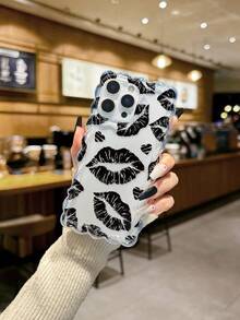 Lip Print Braided Wave Edge Minimalist Elegant TPU Painted Anti-Drop Phone Case Compatible With IPhone 17pro/17Air /17/17promax 16/11/16pro/16plus/16promax/16e/15Promax/13/14/12/XS/XR/7G/8PXR /7/8, Painted TPU Anti-Drop Soft Case For IPhone 15Promax, 13, 14, 12, X, 12/14 - Multicolor - View 4