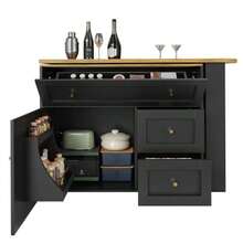 Extendable Bar Table With Storage (138-204*39*105cm), Kitchen Furniture, Sideboard With Snack Shelf, Telescopic Bar Table, High Table, Bistro Table, Kitchen Island, Black - Black - View 9