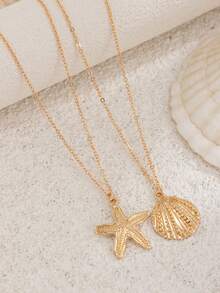 2pcs/Set Ocean Holiday Geometric Chain, Metal Starfish & Seashell Pendant Charm Jewelry Waist Chain, Elegant Luxury, Suitable For Wedding, Party, Beach, Casual, Bikini, Couple, Birthday, Versatile Gift - Color Mixing - View 6