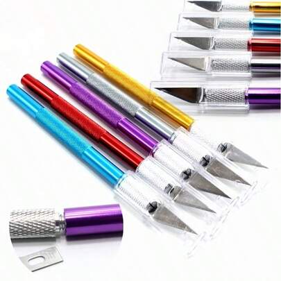 1把11号多用途刀，工艺刀，模型刀，精密刀，适用于工艺品制作、艺术创作、模型制作、剪贴簿制作，包含1套不锈钢刀片，1把14.5厘米钢尺，适用于艺术创作、剪贴簿制作、模板制作，颜色随机发货