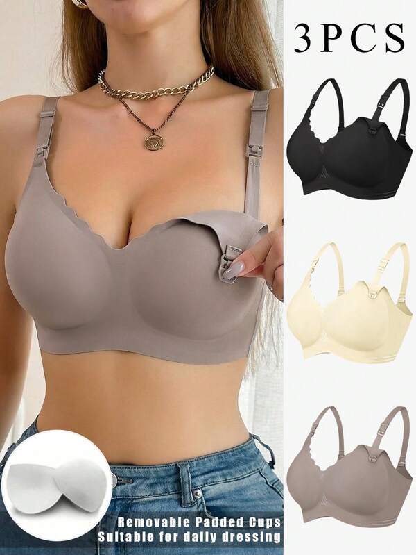 3 piezas Sujetadores inalámbricos de maternidad con tirantes desmontables, sujetadores de lactancia sin costuras y amigables con la piel