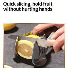 1pc Stainless Steel Tomato Lemon Slicer Stand, Round Fruit Onion Julienne Cutter Guide Clip With Handle, Kitchen Potato Lime Vegetable Slicer Rack - Multicolor - View 4