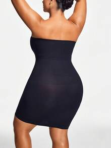 Women Plus Size Seamless Strapless Bodysuit, Removable Straps, Tight-Fitting Summer One-Piece Dress - Black - View 2