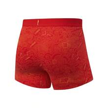 LI-NING Men's Boxer Briefs, Chinese New Year Lucky Red Dragon Print Cotton Underwear with "Daily Fortune" Waistband - 硃砂紅滿印 - 查看 2