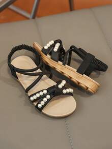 1双复古露趾儿童凉鞋，夏季新款时尚透气沙滩鞋，软底防滑 - 黑色 - 查看 5