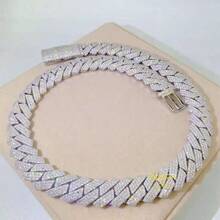 Unisex Colorful Hip-Hop Jewelry 15mm 20-Inch/22-Inch/24-Inch Full Diamond-Studded VVS-Grade Rhinestone Cuban Chain Men's Chain Necklace Stylish And Versatile Perfect For Parties Or Casual Wear Men's Cuban Chain Necklace Ideal Gift Suitable For Boyfriends Or Girlfriends Cuban Chain Style - 銀色 - 查看 7