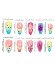 30 miếng dán móng tay 3D hình hoa và chấm bi đỏ, hình dáng hạnh nhân, màu xanh lá nhạt, thích hợp sử dụng hàng ngày, cho mùa xuân/hè. - Nhiều màu - Xem 5