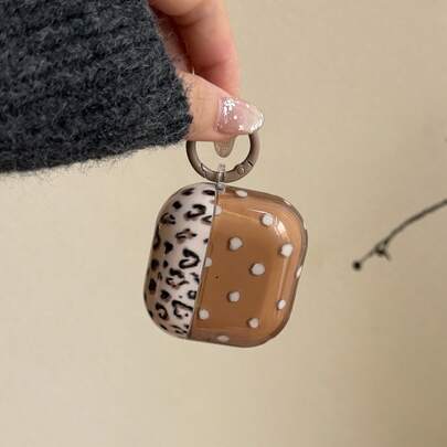 复古棕色和乳白色波点豹纹挂绳耳机保护套，兼容 Pro 2，可爱简约设计，适用于 Apple 3/4、1/2 耳机，适合女性