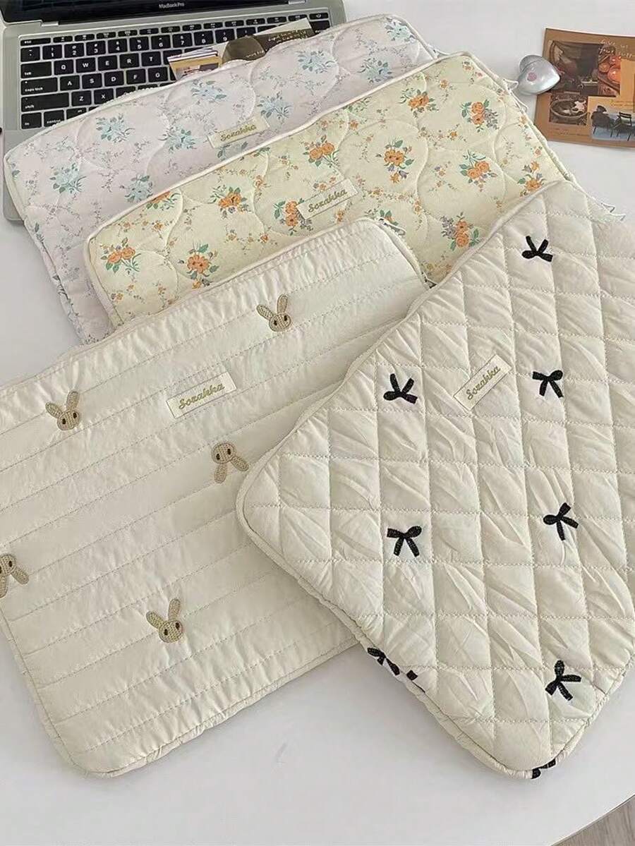 11/13/15 Inch Laptop Sleeve Bag, Cute Diamond Embroidery Bow Design Tablet Pouch - Multicolor - View 1