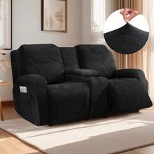 2-Seat/2-Seat With Center Console Lounge Chair Sofa Cover Leaf Pattern Recliner Sofa Slipcovers - Pet-Friendly Washable Non-Slip Stretch Elastic Covers, Machine Washable Furniture Protectors With Secure Fit (Multiple Colors) - màu đen - Xem 4
