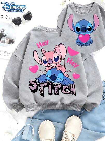  This Hoodie Features A Design Based On The Classic Disney Characters Stitch And Angel, With A Lively And Fun Pattern That Incorporates Cute Heart Elements And Adorable Alien Pet Motifs. The Fabric Is Soft And Warm, Making It Perfect For Everyday Wear, Family Outings, And Various Other Occasions.