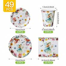 Fairy Flower Disposable Plate, Napkin, Cup Set, Plates, Napkins And Cups Party Supplies, Serves 8 Guests, Disposable Paper Plates Party Tableware Suitable For Birthday, Wedding, Theme Party, Family Picnic - Multicolor - View 6