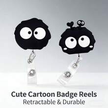 可爱卡通黑色煤球伸缩胸牌夹，适用于护士、医生、办公室工作人员 - 听诊器设计，适用于医院、诊所、工作场所 - 专业证件夹、证件套、医护人员配件、学生用品、送给女孩的礼物、返校季用品、办公用品、配件 - 彩色 - 查看 2