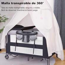 cunas para bebésMYXSRI Cuna para Bebe Cuna Colecho para Bebe Junto a La Cama con Cambiador de Pañales Colchón Barra de Juguetes Bolsa Organizadora para Recién Nacidos y s Pequeños - negro - Ver 3