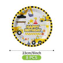 工程车主题生日快乐一次性餐盘、餐巾纸、杯子套装，包含餐盘、餐巾纸和杯子，适合8位客人使用，一次性纸盘，派对餐具，适用于生日、婚礼、主题派对、家庭野餐等场合。 - 彩色 - 查看 10