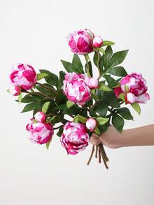 1/5支装 19英寸仿真牡丹花束，逼真牡丹，仿真花，适合家居装饰、情人节礼物、母亲节礼物、婚礼中心装饰、派对装饰、婚礼捧花、办公室装饰、卧室和客厅装饰 - 紫紅色 - 查看 7