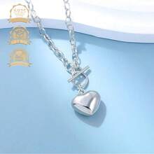 1pc Fashionable & Elegant 925 Silver Polished Heart Shaped Vintage Pendant Necklace, Versatile For Women, Suitable For Daily Wear, Vacation, And Gift - Silver - View 7