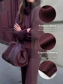 New Autumn/Winter Elegant Women's High-Neck Long-Sleeved Solid Color Fleece-Lined Warm Casual Pants With Double Pockets. Comfortable Fabric, Perfect For Wearing And Taking Photos, Showing Off Your Perfect Figure. - 玫紅色 - 查看 4