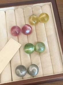 4对糖果色扎染猫眼树脂耳钉，简约时尚设计，复古优雅耳环套装，适合女性日常及节日佩戴 - 套裝D款 - 查看 5
