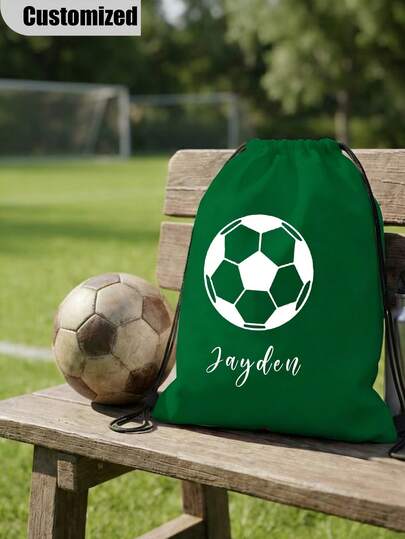 1pc Customized Football Themed Drawstring Backpack, Can Print Personal Name, Suitable For Football Team, Weekend Matches And Holiday Gifts, Minimalist Fashionable Colors, Suitable For Fitness, Work And Travel, Machine Washable