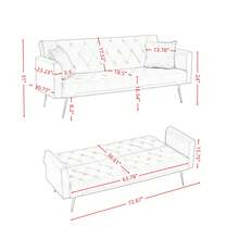72'' Convertible Sofa Bed Modern Futon Set, Velvet Foldable Reclining Loveseat, Three Adjustment Angles,Mid Century Modern Couches For Living Room/Bedroom/Apartment, Easy Assembly,Beige Color - Beige - View 6