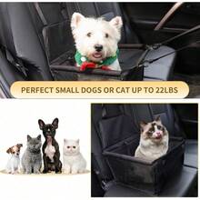 Pet Reinforce Car Booster Seat For Dog Cat Portable And Breathable Bag With Seat Belt Dog Carrier Safety Stable For Travel Look Out,With Clip On Leash With PVC Tube - Blue and White - View 8