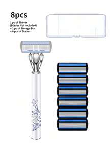 5/8/14/32 st. Delikat manuell rakapparat med 6 blad, vintageporslinsmönster, utbytbara huvuden, inkluderar förvaringslåda, hårborttagningsverktyg för armhålor och ben - Säkerhetsrakhyvel + blad - Visa 15