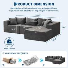 Techigher Comfy Cloud Sectional Couch With Chaise, L Shaped Sofa, Fluffy Couches For Living Room, Modular Sofa Couch & Bed, No Assembly Required - Gray, Left Facing Chaise - View 6