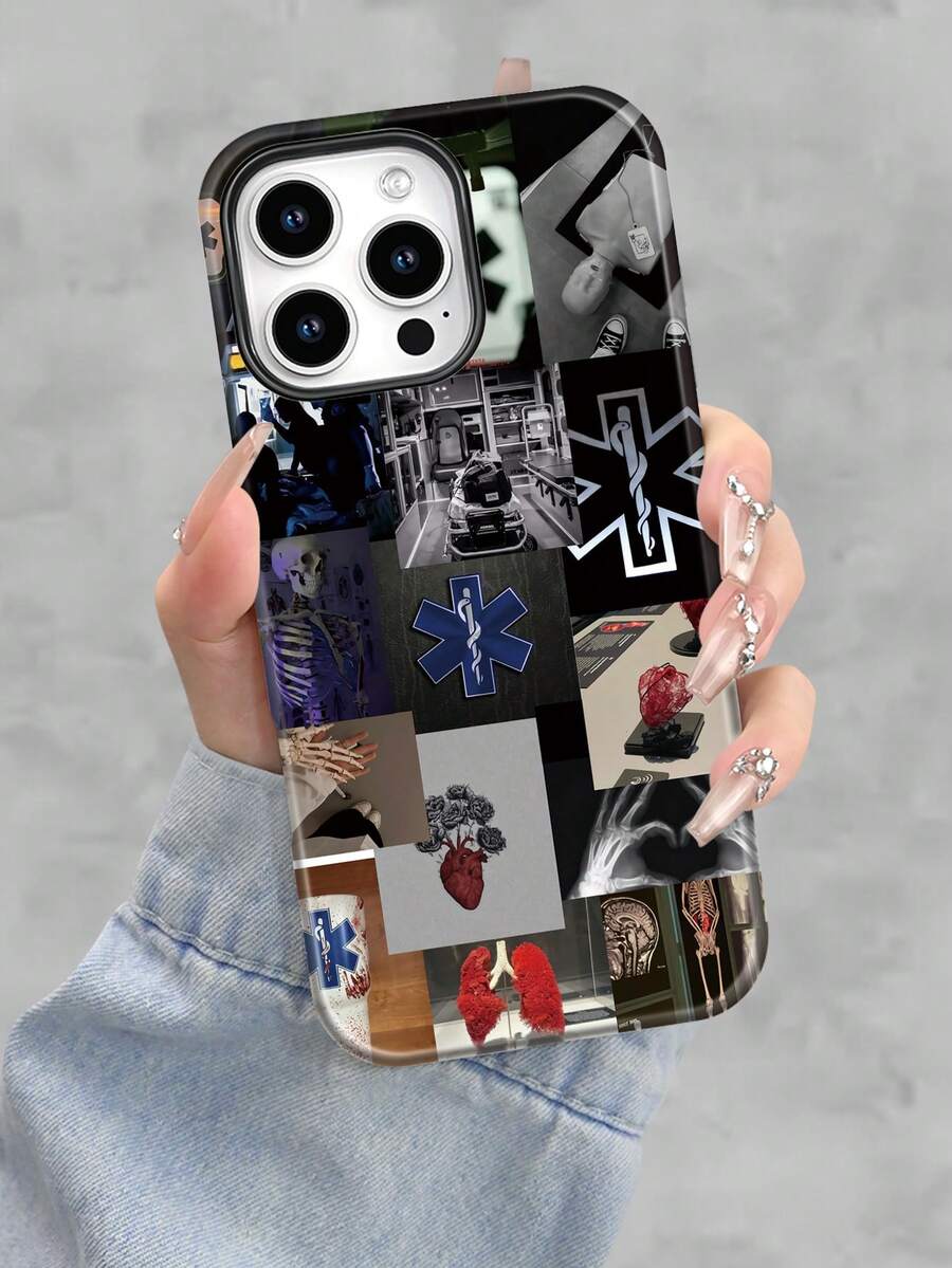Selected Emergency And Medical Themed Collage Printed All Inclusive Mixed Color Phone Case Suitable For IPhone17PRO MAX/17 AIR/15ProMax/16PROMAX/GalaxyS22/S23/S24/S23 Plus/S24 Ultra/S25/A15/A33/A23  A Must-Have For Daily Commuting - Anti Fading, Immaculate, Holy Mother's Day, Independence Day Gift, Valentine's Day, Birthday Gift For Family And Friends. - White - View 1