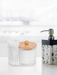 3M Cotton Swab Dispenser Jar, Pharmacy Style Bathroom Organizer - Transparent Plastic Jar For Cotton Swabs, Cotton Balls, Makeup Pads - Multicolor - View 5