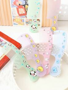 11件套女孩迷你蝴蝶结发圈和动物图案果冻迷你梳套装，便携实用糖果色小梳子，适合女孩发型设计和护发，送给女孩的最佳礼物 - 彩色 - 查看 6